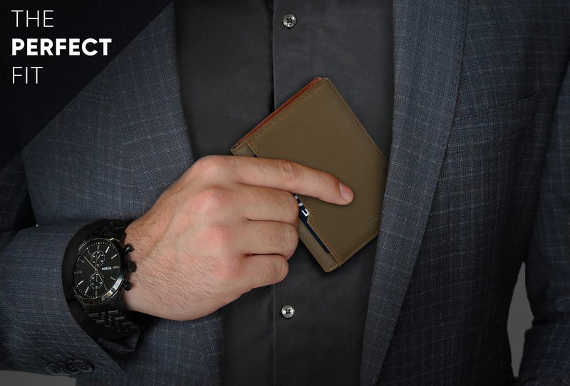 SERMAN BRANDS سيرمان براندز - محافظ للرجال نحيفة جلدية مع حجب RFID بطاقات جيب أمامي قابلة للطي سفر رقيقة (أخضر عسكري 5.0) - Image 2